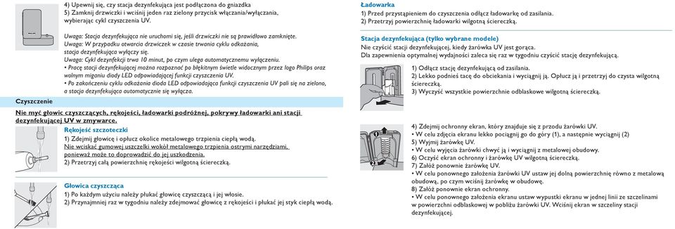 Uwaga: Cykl dezynfekcji trwa 10 minut, po czym ulega automatycznemu wyłączeniu.