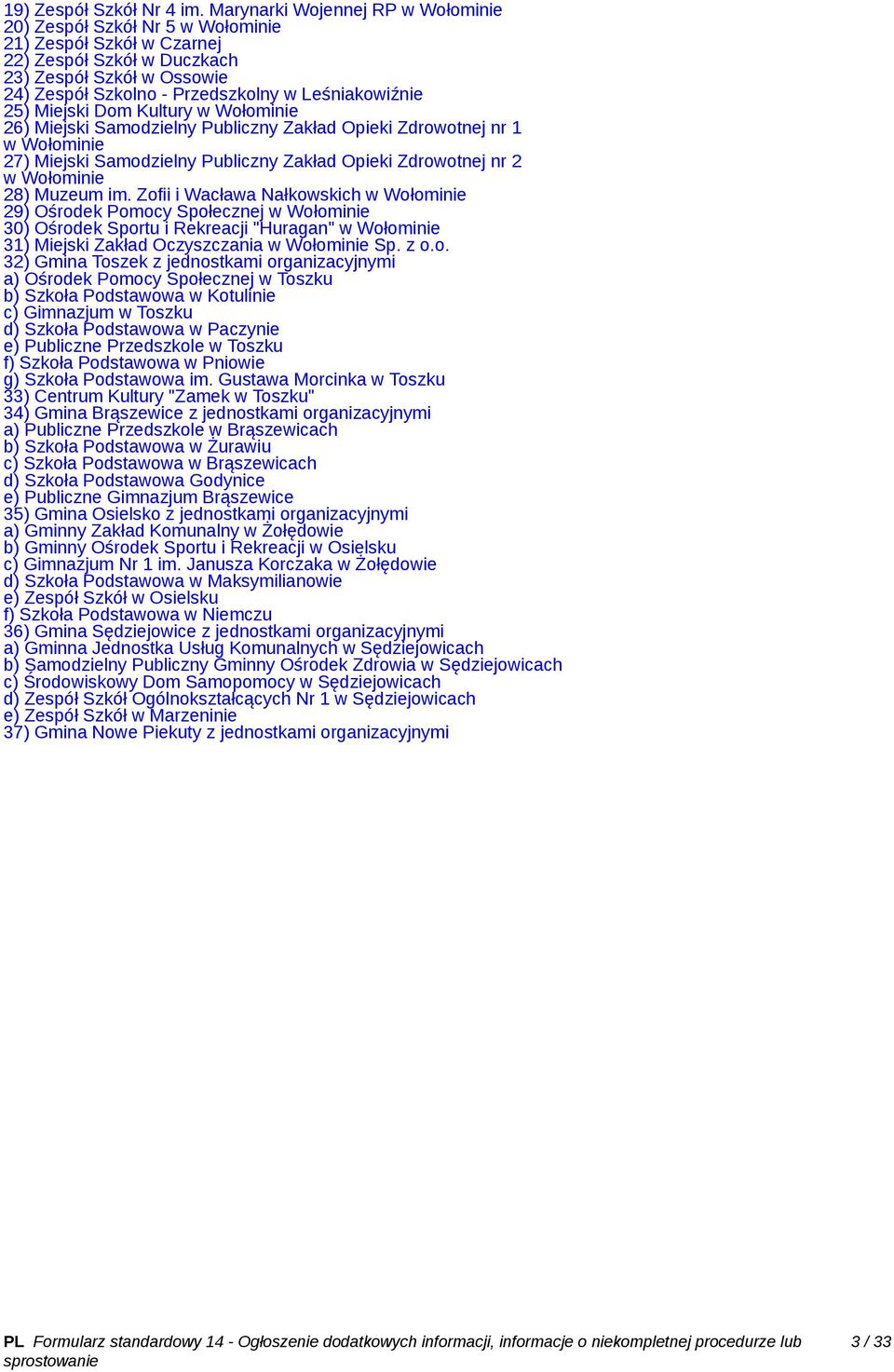 Leśniakowiźnie 25) Miejski Dom Kultury w Wołominie 26) Miejski Samodzielny Publiczny Zakład Opieki Zdrowotnej nr 1 w Wołominie 27) Miejski Samodzielny Publiczny Zakład Opieki Zdrowotnej nr 2 w