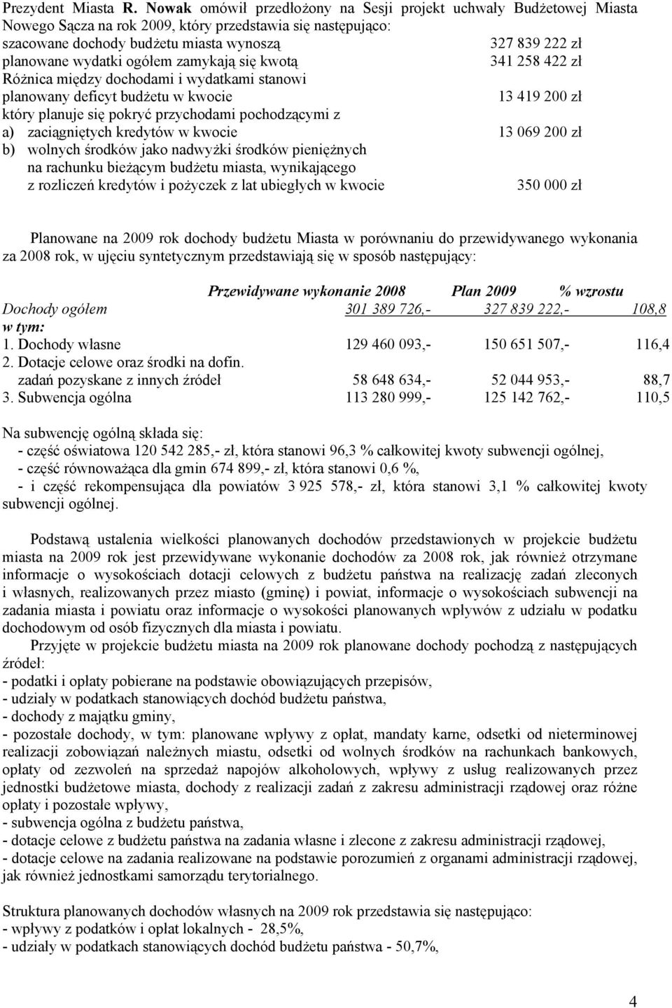 wydatki ogółem zamykają się kwotą 341 258 422 zł Różnica między dochodami i wydatkami stanowi planowany deficyt budżetu w kwocie 13 419 200 zł który planuje się pokryć przychodami pochodzącymi z a)