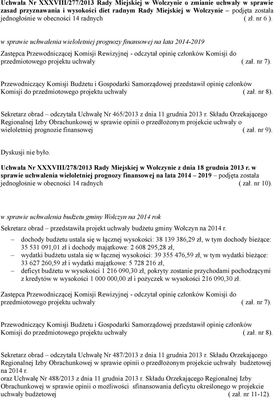 w sprawie uchwalenia wieloletniej prognozy finansowej na lata 2014-2019 Zastępca Przewodniczącej Komisji Rewizyjnej - odczytał opinię członków Komisji do przedmiotowego projektu uchwały ( zał. nr 7).