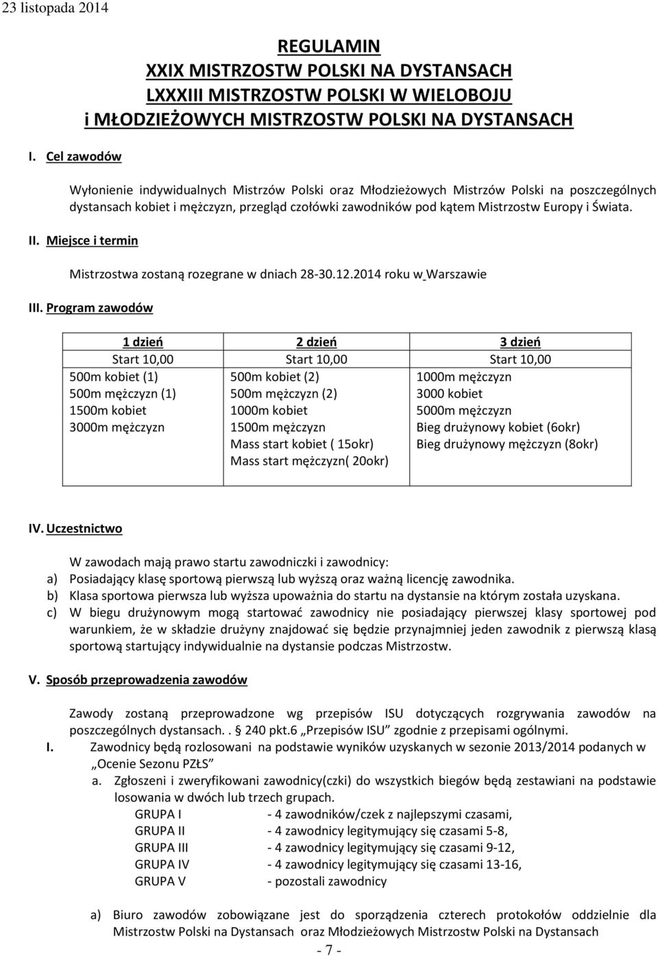 Miejsce i termin Mistrzostwa zostaną rozegrane w dniach 28-30.12.2014 roku w Warszawie III.