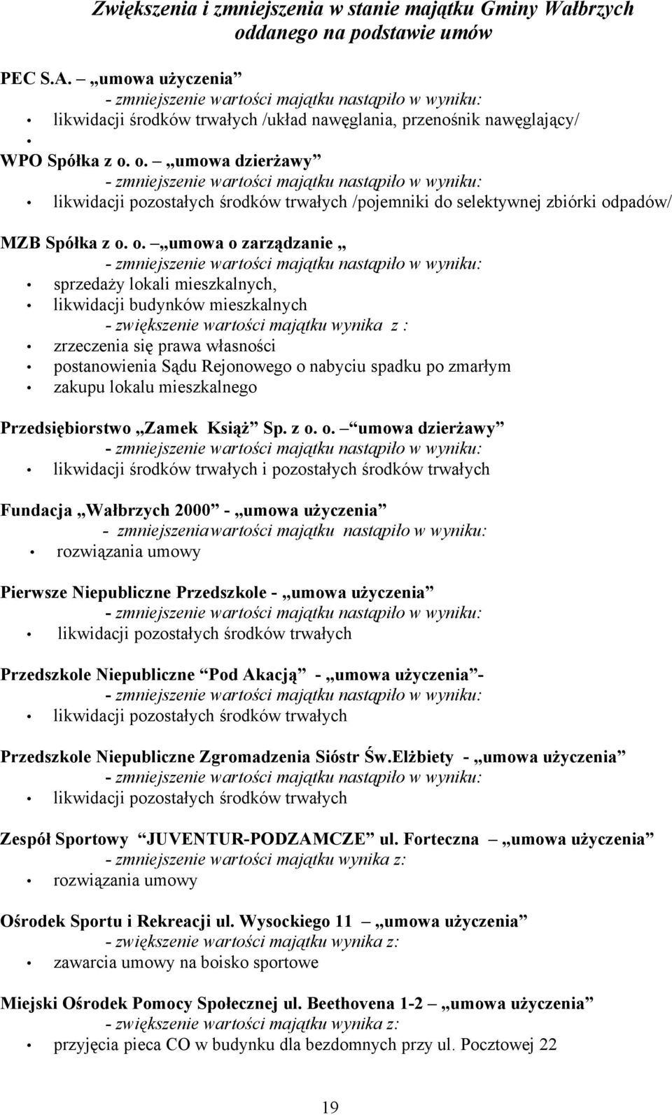 o. umowa zmniejszenie wartości majątku nastąpiło w wyniku: likwidacji pozostałych środków trwałych /pojemniki do selektywnej zbiórki od