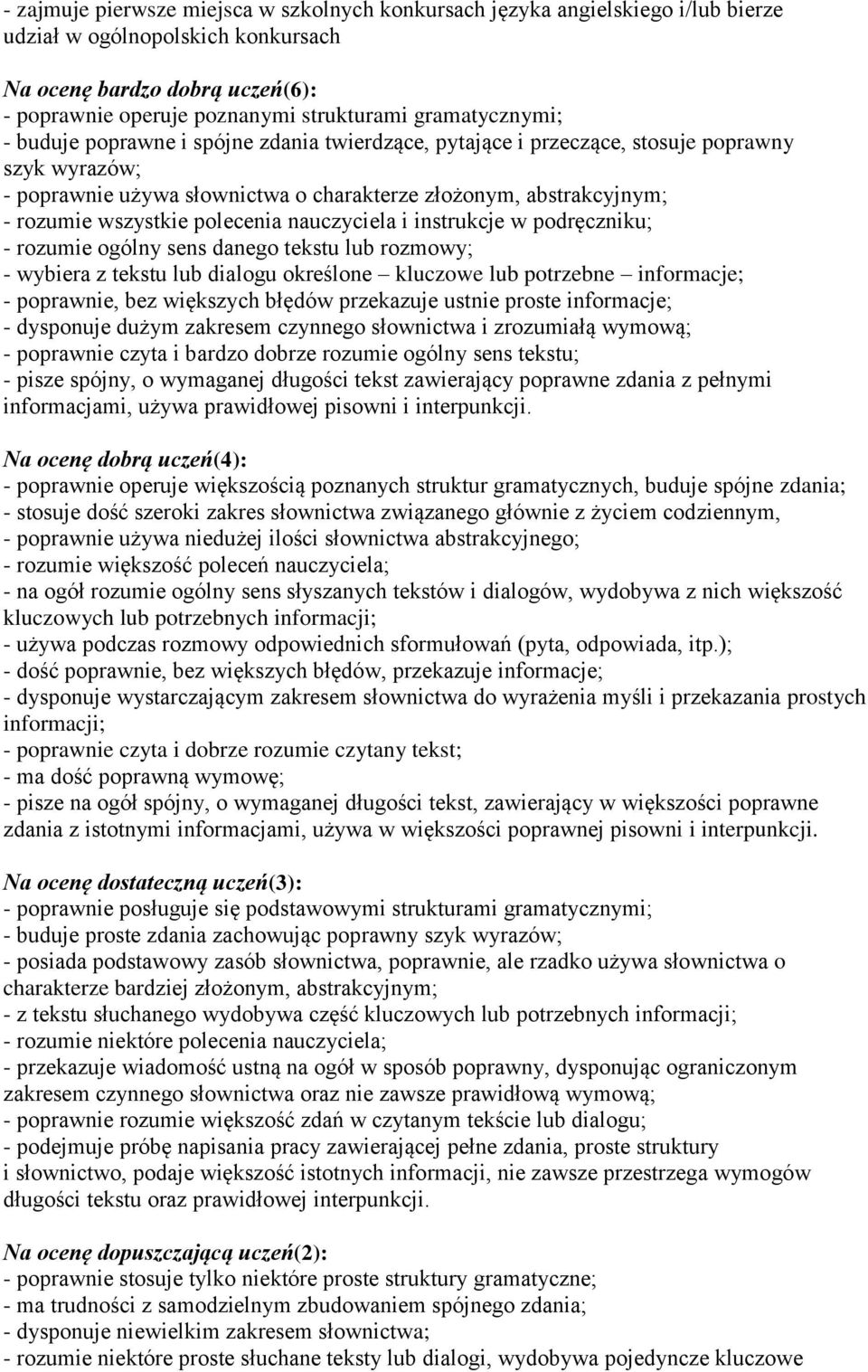 wszystkie polecenia nauczyciela i instrukcje w podręczniku; - rozumie ogólny sens danego tekstu lub rozmowy; - wybiera z tekstu lub dialogu określone kluczowe lub potrzebne informacje; - poprawnie,