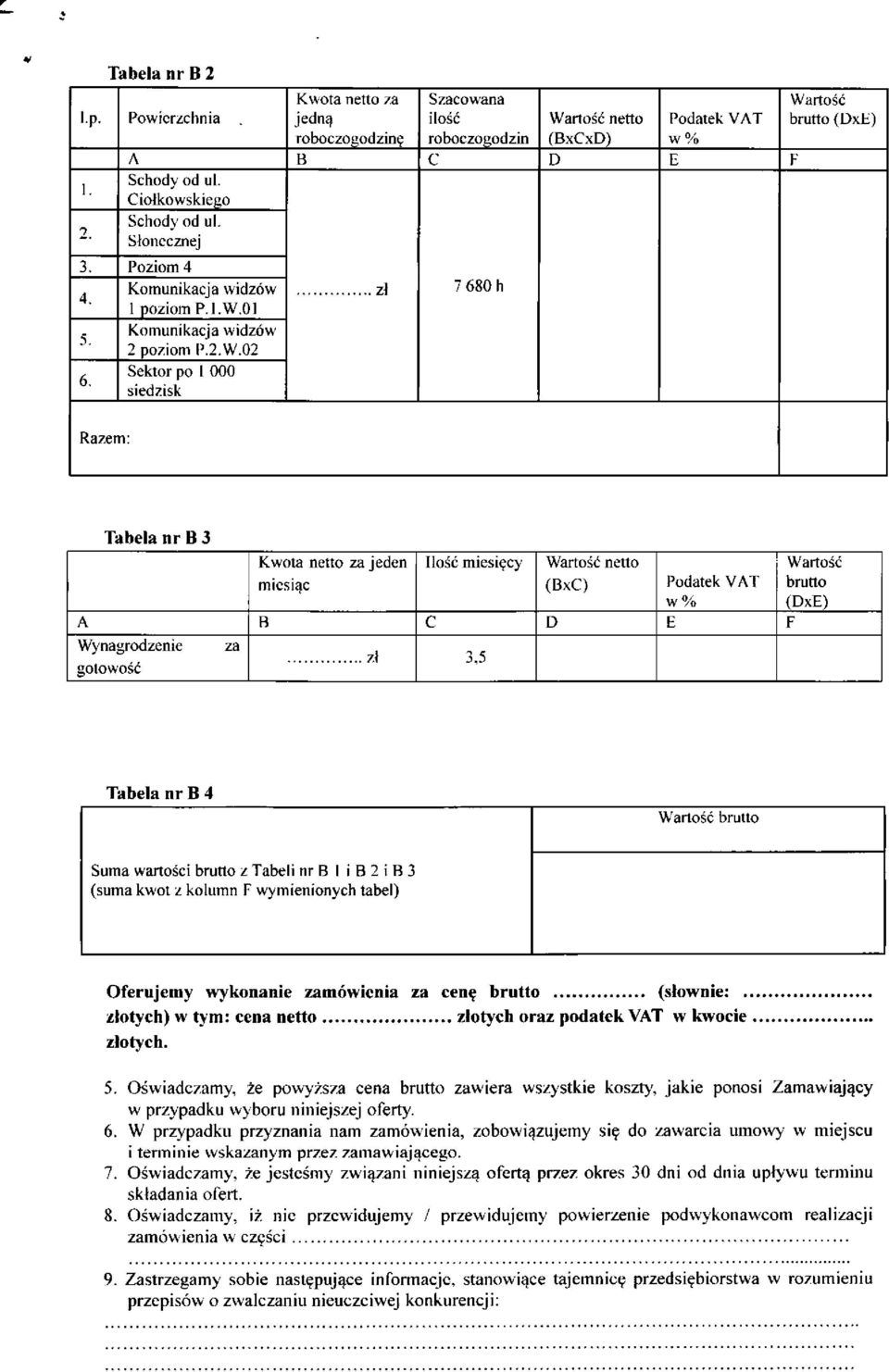 zł 7 680h Podatek VAT w% brutto (DxE) Razem: Tabela nr B 3 Kwota netto za jeden Ilość miesięcy netto miesiąc (BxC) Podatek VAT brutto w% (DxE) A B C D E F Wynagrodzenie za zł 3,5 gotowość Tabela nr B