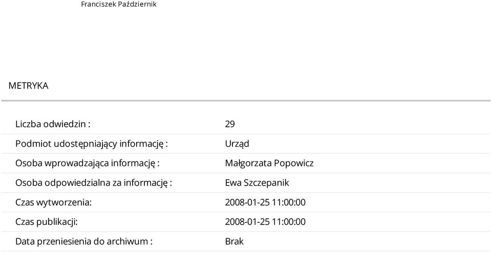 informację : Urząd Małgorzata Popowicz Ewa Szczepanik Czas wytworzenia: