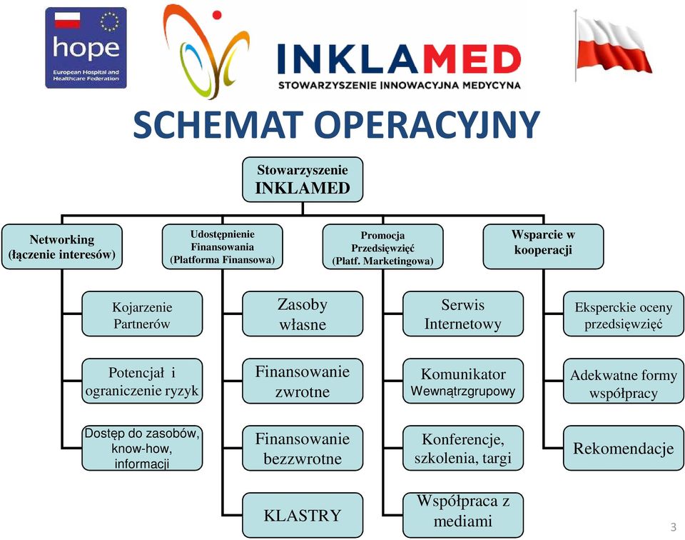 Marketingowa) Wsparcie w kooperacji Kojarzenie Partnerów Zasoby własne Serwis Internetowy Eksperckie oceny przedsięwzięć Potencjał i