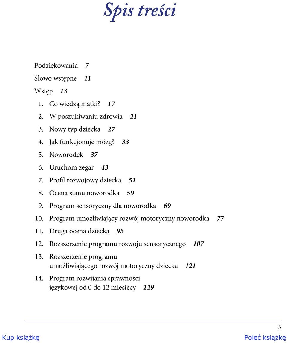 Program sensoryczny dla noworodka 69 10. Program umożliwiający rozwój motoryczny noworodka 77 11. Druga ocena dziecka 95 12.