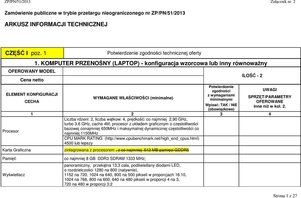 6 GHz, cache 4M, procesor z układem graficznym o częstotliwości Procesor bazowej conajmniej 650MHz i maksymalnej dynamicznej częstotliwości co najmniej 1150MHz CPU MARK RATING (http://www.