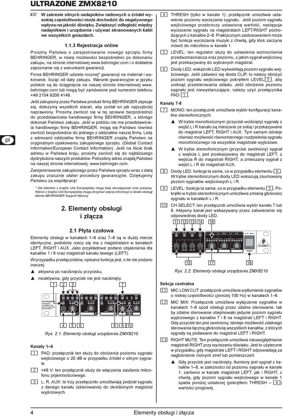 1.3 Rejestracja online Prosimy Państwa o zarejestrowanie nowego sprzętu firmy BEHRINGER, w miarę możliwości bezpośrednio po dokonaniu zakupu, na stronie internetowej www.behringer.