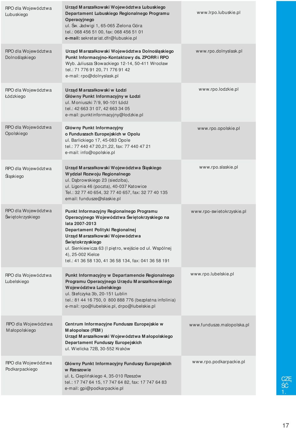 ZPORR i RPO Wyb. Juliusza Słowackiego 12-14, 50-411 Wrocław tel.: 71 776 91 20, 71 776 91 42 e-mail: rpo@dolnyslask.