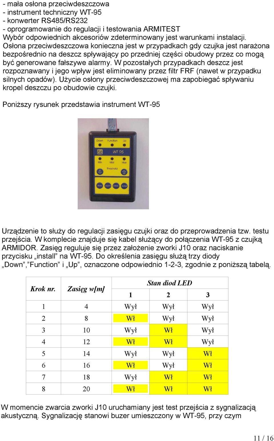 W pozostałych przypadkach deszcz jest rozpoznawany i jego wpływ jest eliminowany przez filtr FRF (nawet w przypadku silnych opadów).