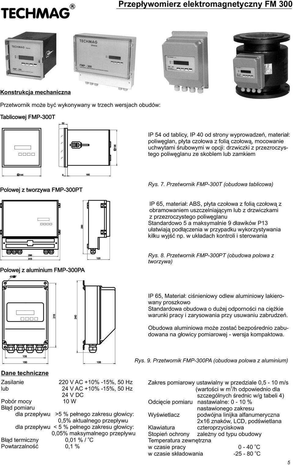 Przetwrnik FMP-T (budwa tablicwa) 90 IP, materia³: ABS, p³yta cz³wa z fli¹ cz³w¹ z bramwaniem uszczelniaj¹cym lub z drzwiczkami z przezrczysteg pliwêglanu Standardw a maksymalnie 9 d³awików P1