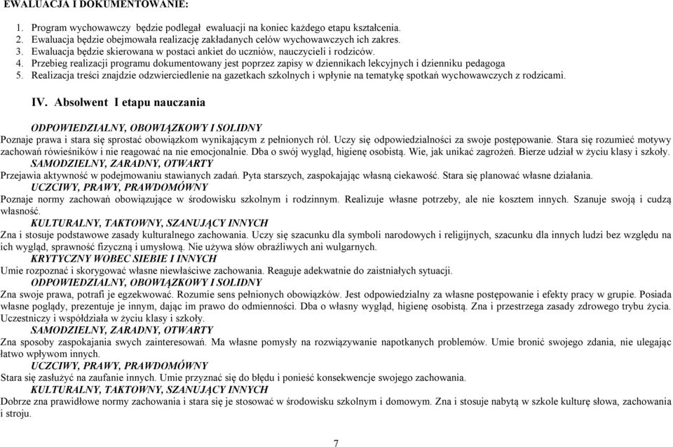 Realizacja treści znajdzie odzwierciedlenie na gazetkach szkolnych i wpłynie na tematykę spotkań wychowawczych z rodzicami. IV.