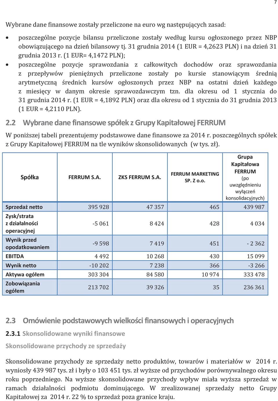 (1 EUR= 4,1472 PLN); poszczególne pozycje sprawozdania z całkowitych dochodów oraz sprawozdania z przepływów pieniężnych przeliczone zostały po kursie stanowiącym średnią arytmetyczną średnich kursów
