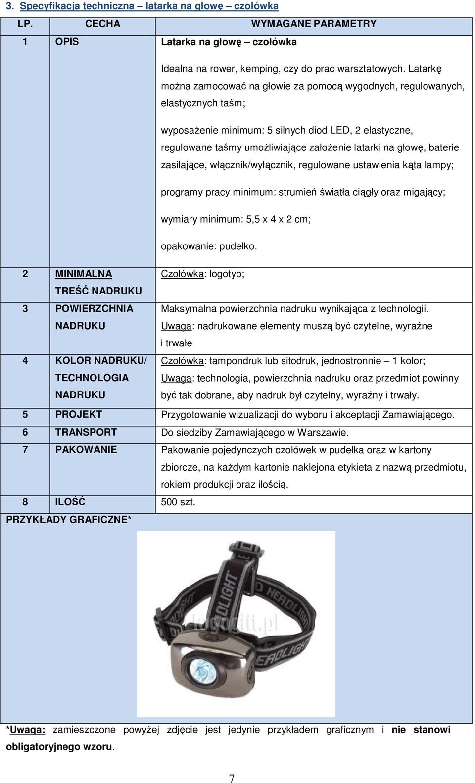 głowę, baterie zasilające, włącznik/wyłącznik, regulowane ustawienia kąta lampy; programy pracy minimum: strumień światła ciągły oraz migający; wymiary minimum: 5,5 x 4 x 2 cm; opakowanie: pudełko.