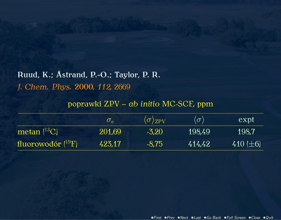 ppm σ e σ ZPV σ expt metan ( 13 C) 201,69-3,20