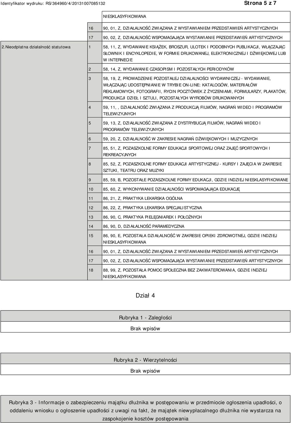 INTERNECIE 2 58, 14, Z, WYDAWANIE CZASOPISM I POZOSTAŁYCH PERIODYKÓW 3 58, 19, Z, PROWADZENIE POZOSTAŁEJ DZIAŁALNOŚCI WYDAWNICZEJ - WYDAWANIE, WŁĄCZAJĄC UDOSTĘPNIANIE W TRYBIE ON-LINE: KATALOGÓW,