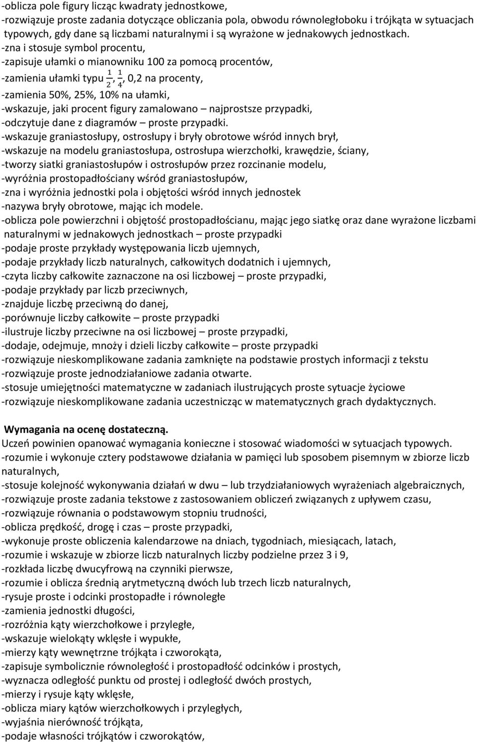 -zna i stosuje symbol procentu, -zapisuje ułamki o mianowniku 100 za pomocą procentów, -zamienia ułamki typu, 0,2 na procenty, -zamienia 50%, 25%, 10% na ułamki, -wskazuje, jaki procent figury