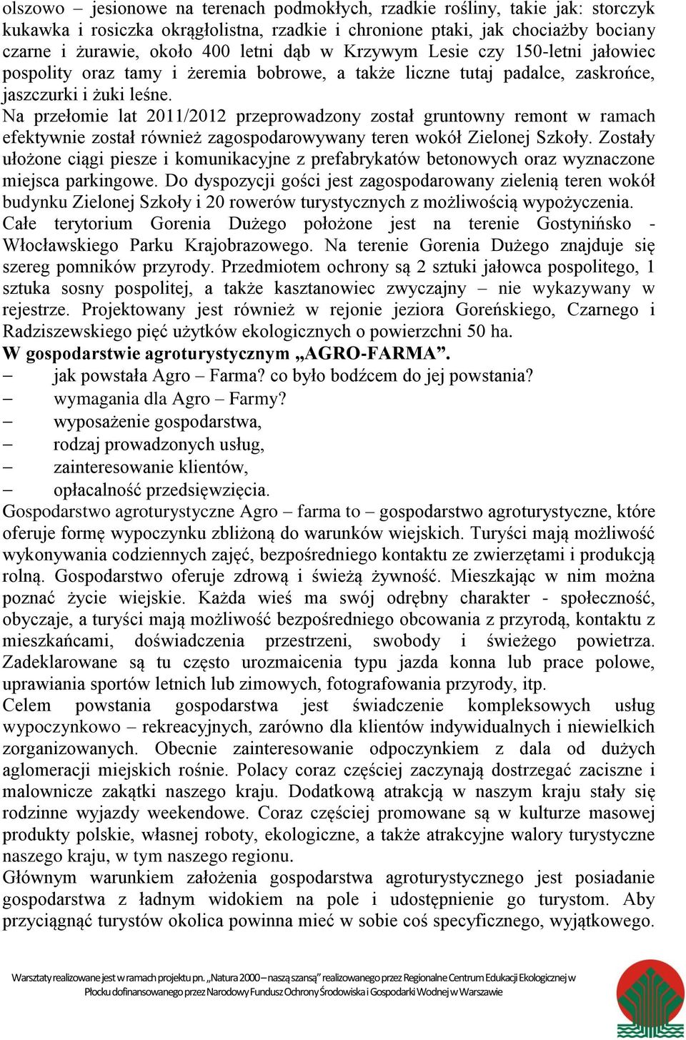 Na przełomie lat 2011/2012 przeprowadzony został gruntowny remont w ramach efektywnie został również zagospodarowywany teren wokół Zielonej Szkoły.