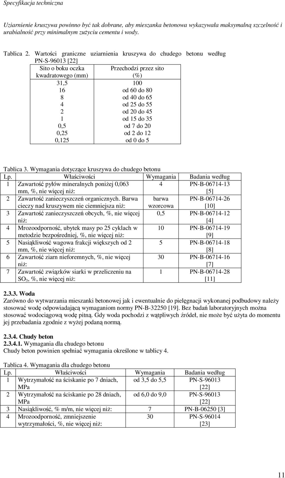 20 do 45 1 od 15 do 35 0,5 od 7 do 20 0,25 od 2 do 12 0,125 od 0 do 5 Tablica 3. Wymagania dotyczące kruszywa do chudego betonu Lp.