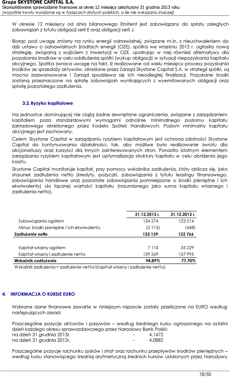 ogłosiła nową strategię, związaną z wyjściem z inwestycji w OZE, upatrując w niej również alternatywy dla pozyskania środków w celu oddłużenia spółki (wykup obligacji) w sytuacji niepozyskania