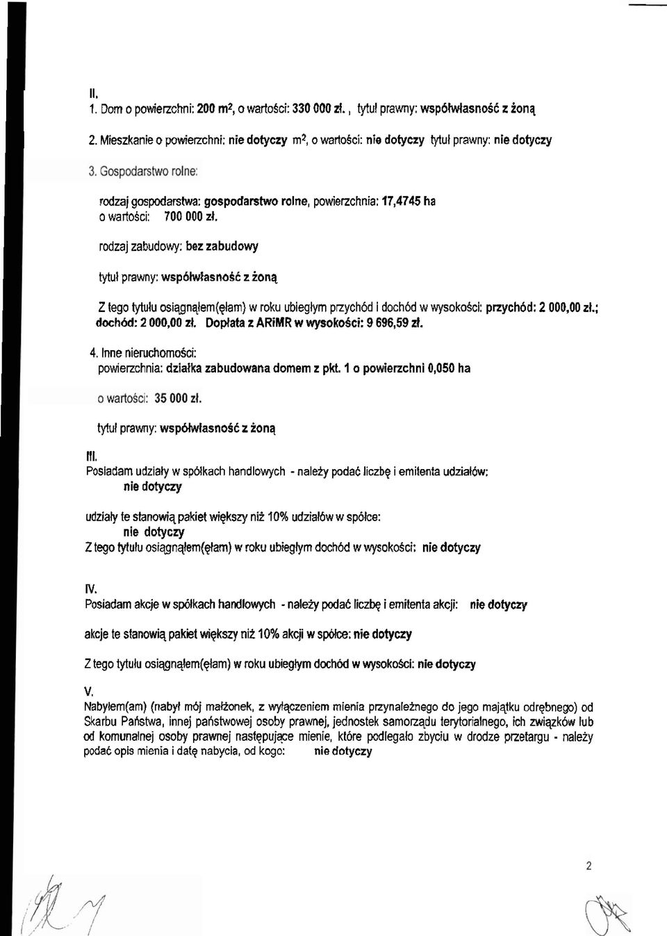 rodzaj zabudowy: bez za budowy tytul prawny: wsp6lwlasnosc z ianq Z tego tytulu osiqgnqlem(~lam) w roku ubieglym pnych6d i dochbd w wysokosci: przychbd: 2 000,OO d.; dachm: 2 00Q,OO zl.