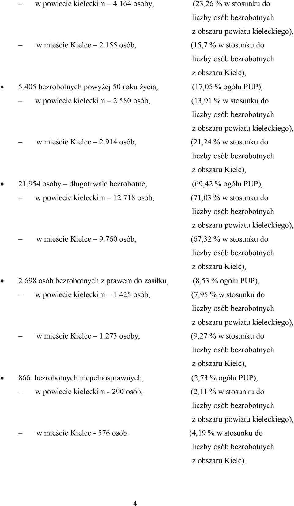 914 osób, (21,24 % w stosunku do z obszaru Kielc), 21.954 osoby długotrwale bezrobotne, (69,42 % ogółu PUP), w powiecie kieleckim 12.