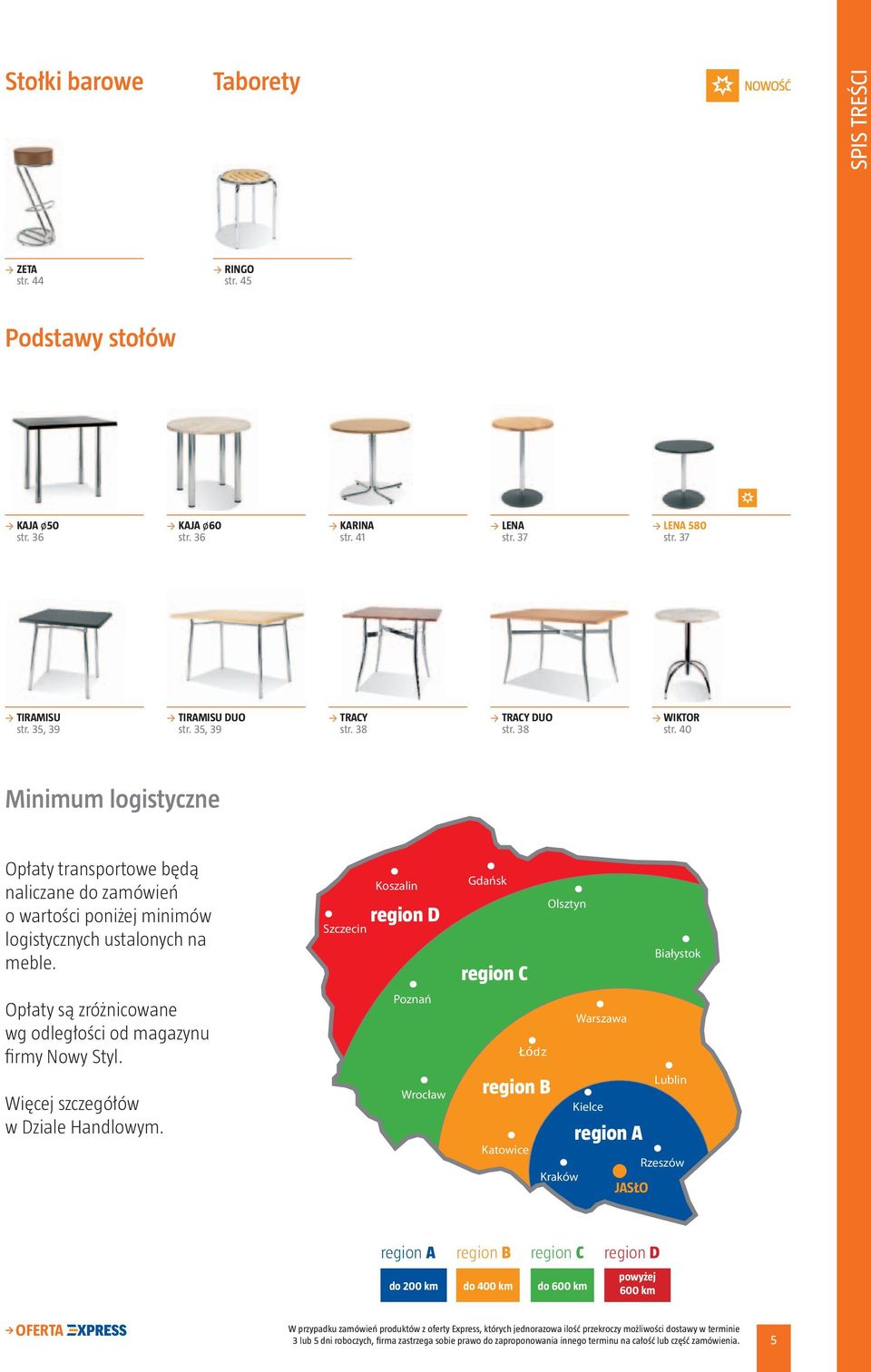 Opłaty są zróżnicowane wg odległości od magazynu firmy Nowy Styl. Więcej szczegółów w Dziale Handlowym.