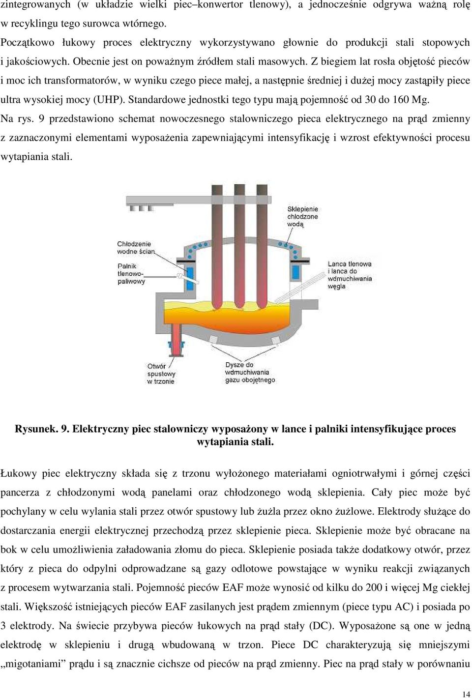 Z biegiem lat rosła objętość pieców i moc ich transformatorów, w wyniku czego piece małej, a następnie średniej i duŝej mocy zastąpiły piece ultra wysokiej mocy (UHP).