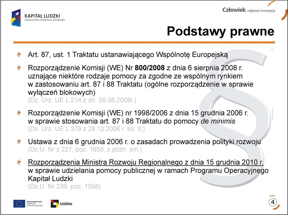 ) Rozporządzenie Komisji (WE) nr 1998/2006 z dnia 15 grudnia 2006 r. w sprawie stosowania art. 87 i 88 Traktatu do pomocy de minimis (Dz. Urz. UE L 379 z 28.12.2006 r. str. 5.