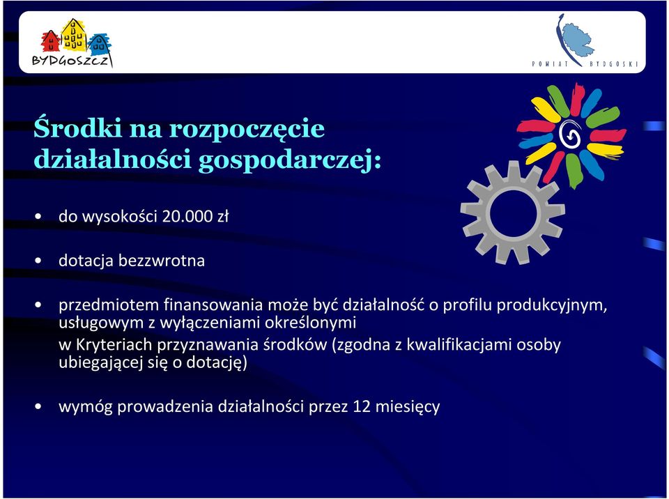 produkcyjnym, usługowym z wyłączeniami określonymi w Kryteriach przyznawania