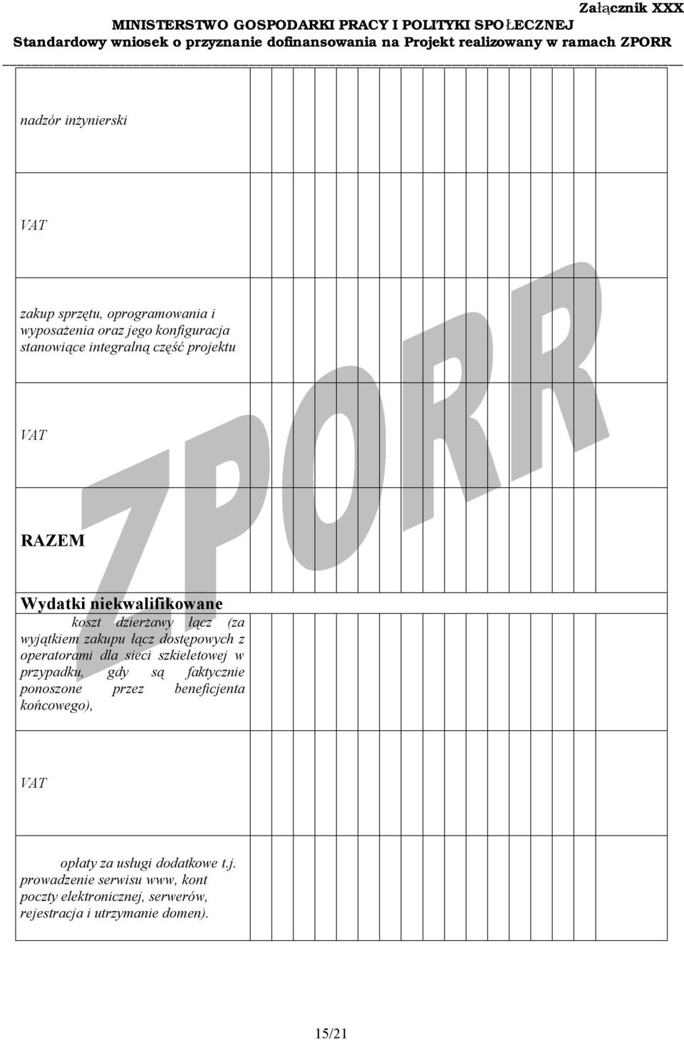 dla sieci szkieletowej w przypadku, gdy są faktycznie ponoszone przez beneficjenta końcowego), opłaty za usługi