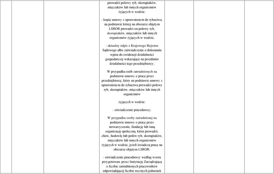 na przedmiot działalności tego przedsiębiorcy; W przypadku osób zatrudnionych na podstawie umowy o pracę przez przedsiębiorcę, który na podstawie umowy z uprawnionym do rybactwa prowadzi połowy ryb,