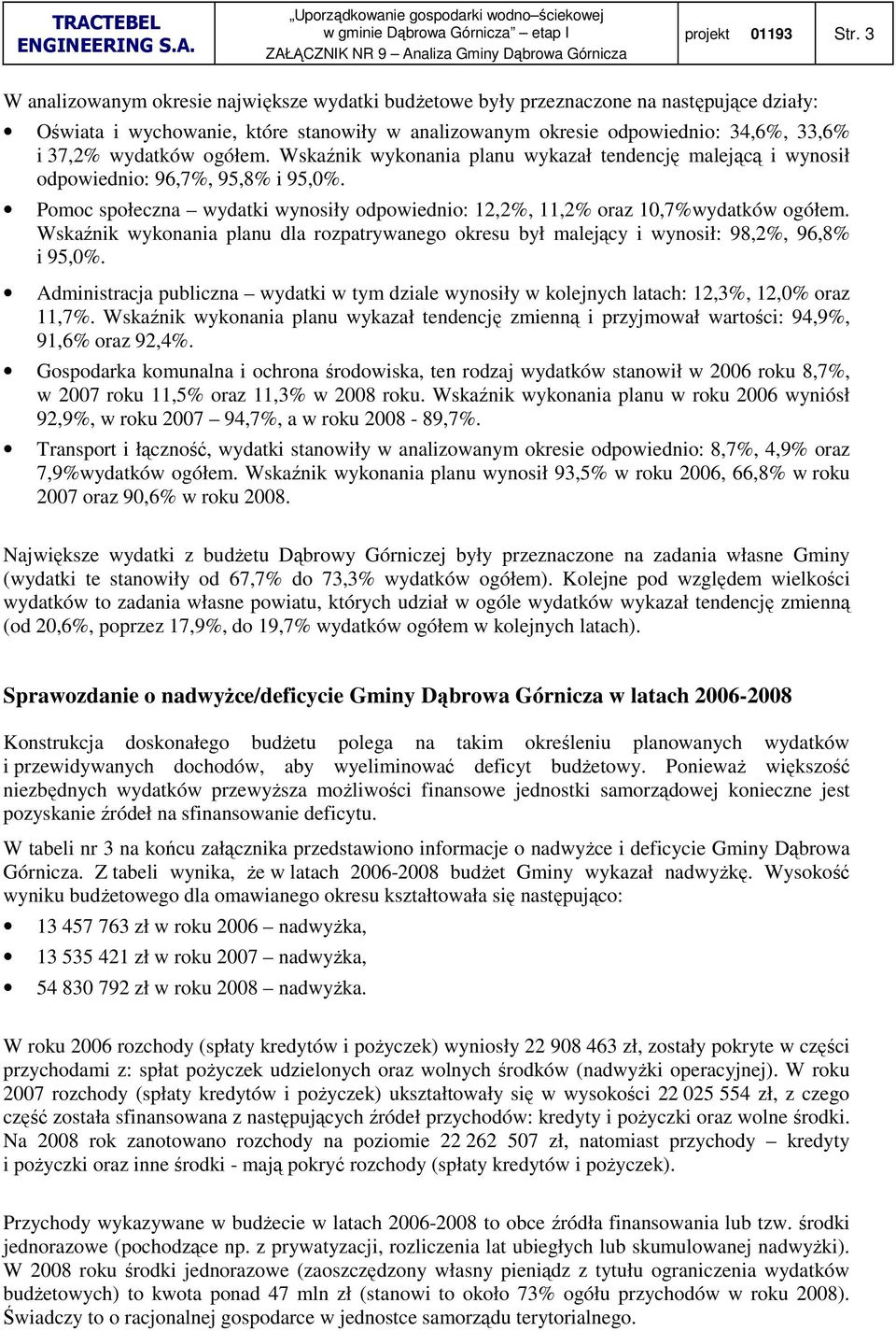 ogółem. Wskaźnik wykonania planu wykazał tendencję malejącą i wynosił odpowiednio: 96,7%, 95,8% i 95,0%. Pomoc społeczna wydatki wynosiły odpowiednio: 12,2%, 11,2% oraz 10,7%wydatków ogółem.