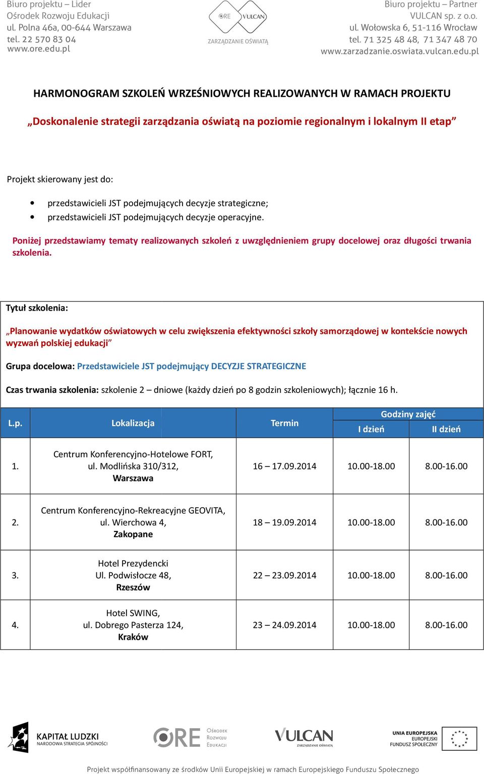 Poniżej przedstawiamy tematy realizowanych szkoleń z uwzględnieniem grupy docelowej oraz długości trwania szkolenia.