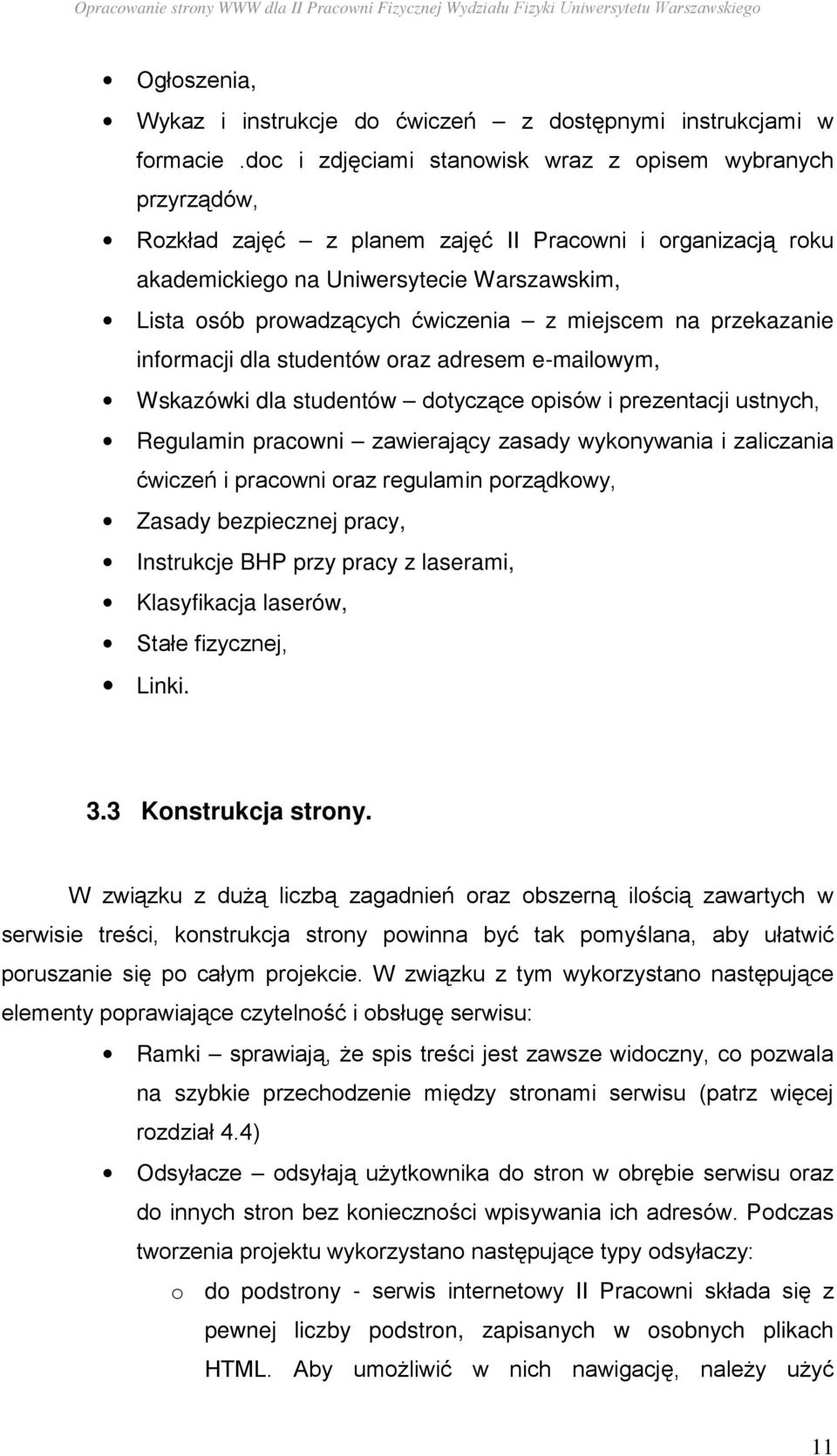 z miejscem na przekazanie informacji dla studentów oraz adresem e-mailowym, Wskazówki dla studentów dotyczące opisów i prezentacji ustnych, Regulamin pracowni zawierający zasady wykonywania i