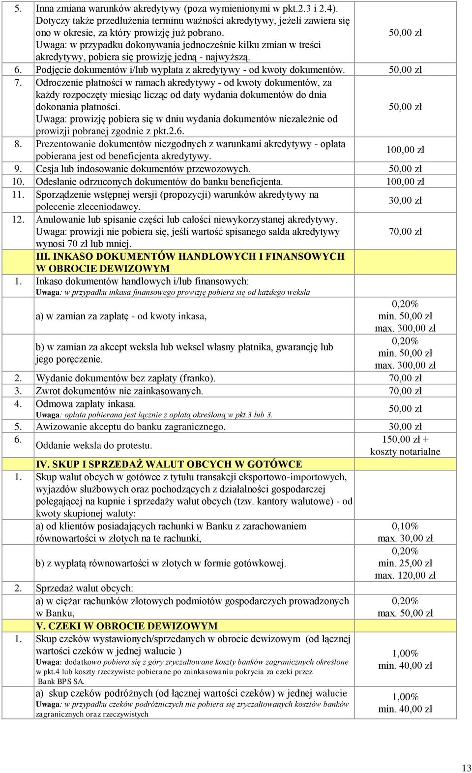 Odroczenie płatności w ramach akredytywy - od kwoty dokumentów, za każdy rozpoczęty miesiąc licząc od daty wydania dokumentów do dnia dokonania płatności.