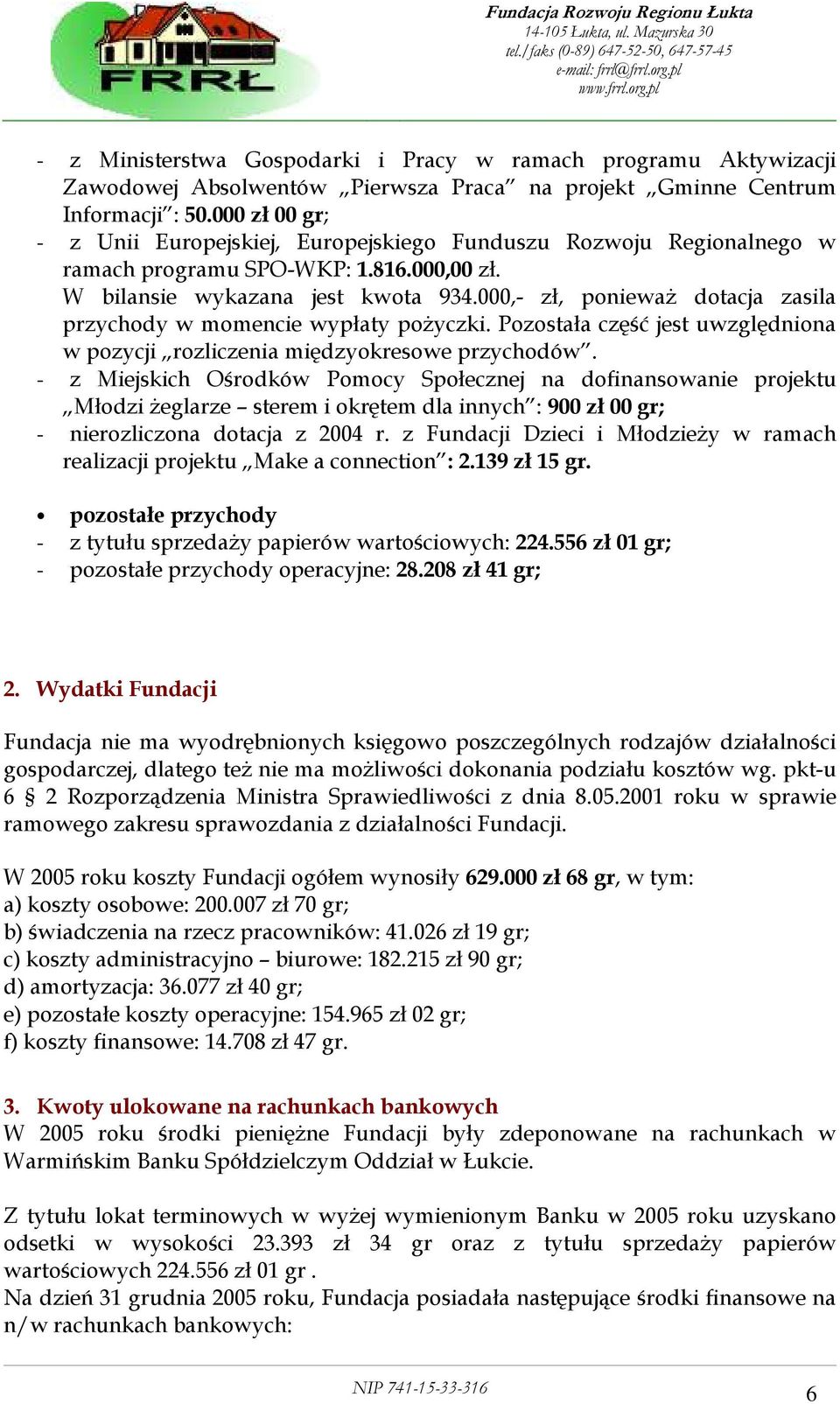 000,- zł, poniewaŝ dotacja zasila przychody w momencie wypłaty poŝyczki. Pozostała część jest uwzględniona w pozycji rozliczenia międzyokresowe przychodów.