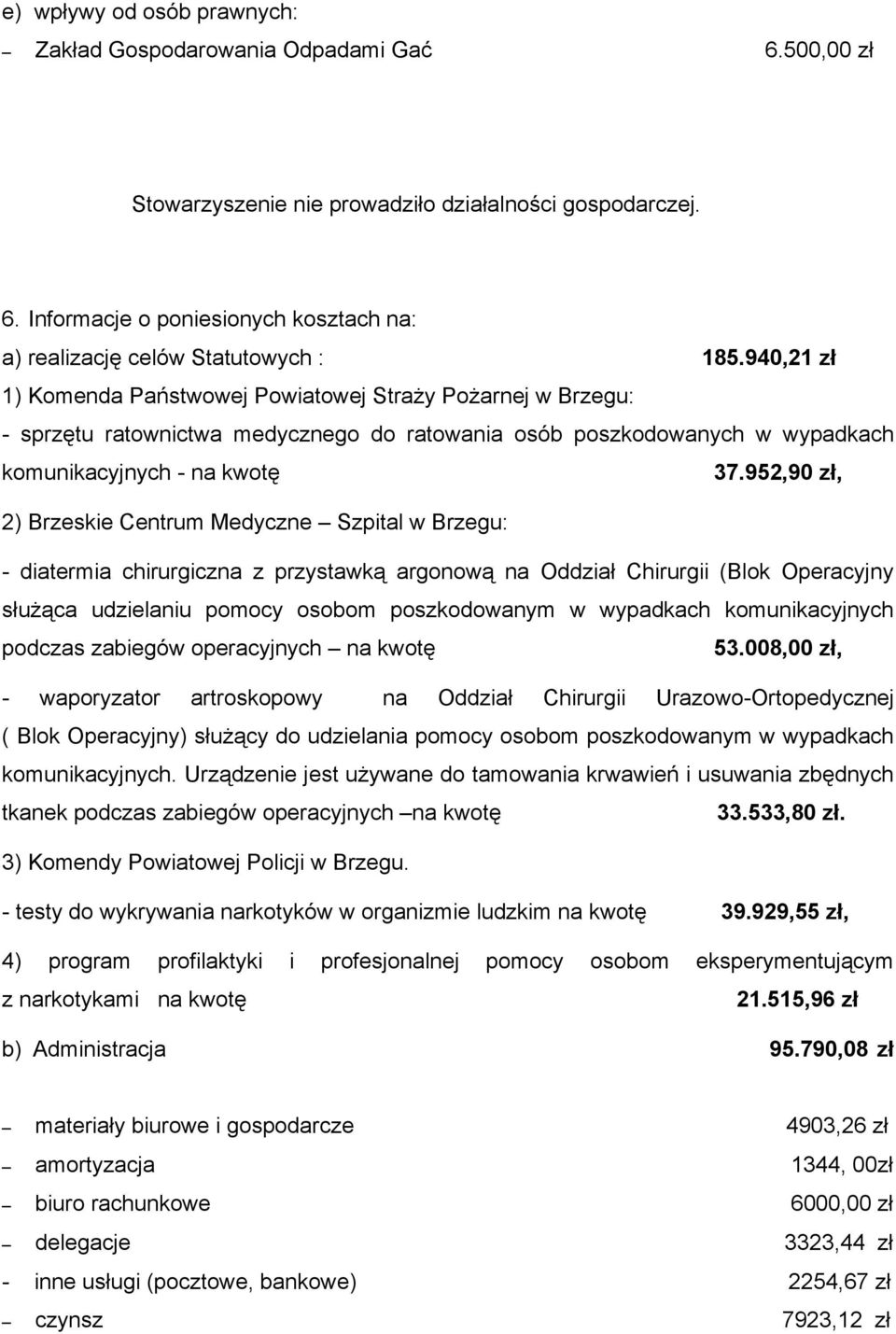 952,90 zł, 2) Brzeskie Centrum Medyczne Szpital w Brzegu: - diatermia chirurgiczna z przystawką argonową na Oddział Chirurgii (Blok Operacyjny służąca udzielaniu pomocy osobom poszkodowanym w