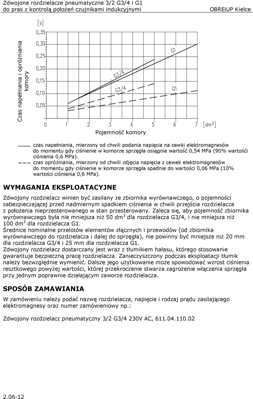 czas opróŝniania, mierzony od chwili zdjęcia napięcia z cewek elektromagnesów do momentu gdy ciśnienie w komorze sprzęgła spadnie do wartości 0,06 MPa (10% wartości ciśnienia 0,6 MPa).