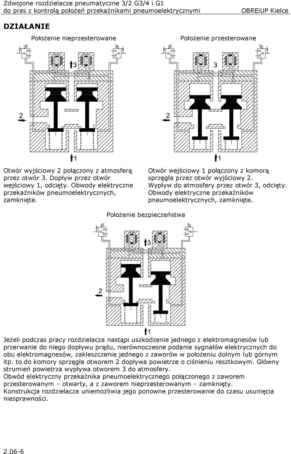 Otwór wejściowy 1 połączony z komorą sprzęgła przez otwór wyjściowy 2. Wypływ do atmosfery przez otwór 3, odcięty. Obwody elektryczne przekaźników pneumoelektrycznych, zamknięte.