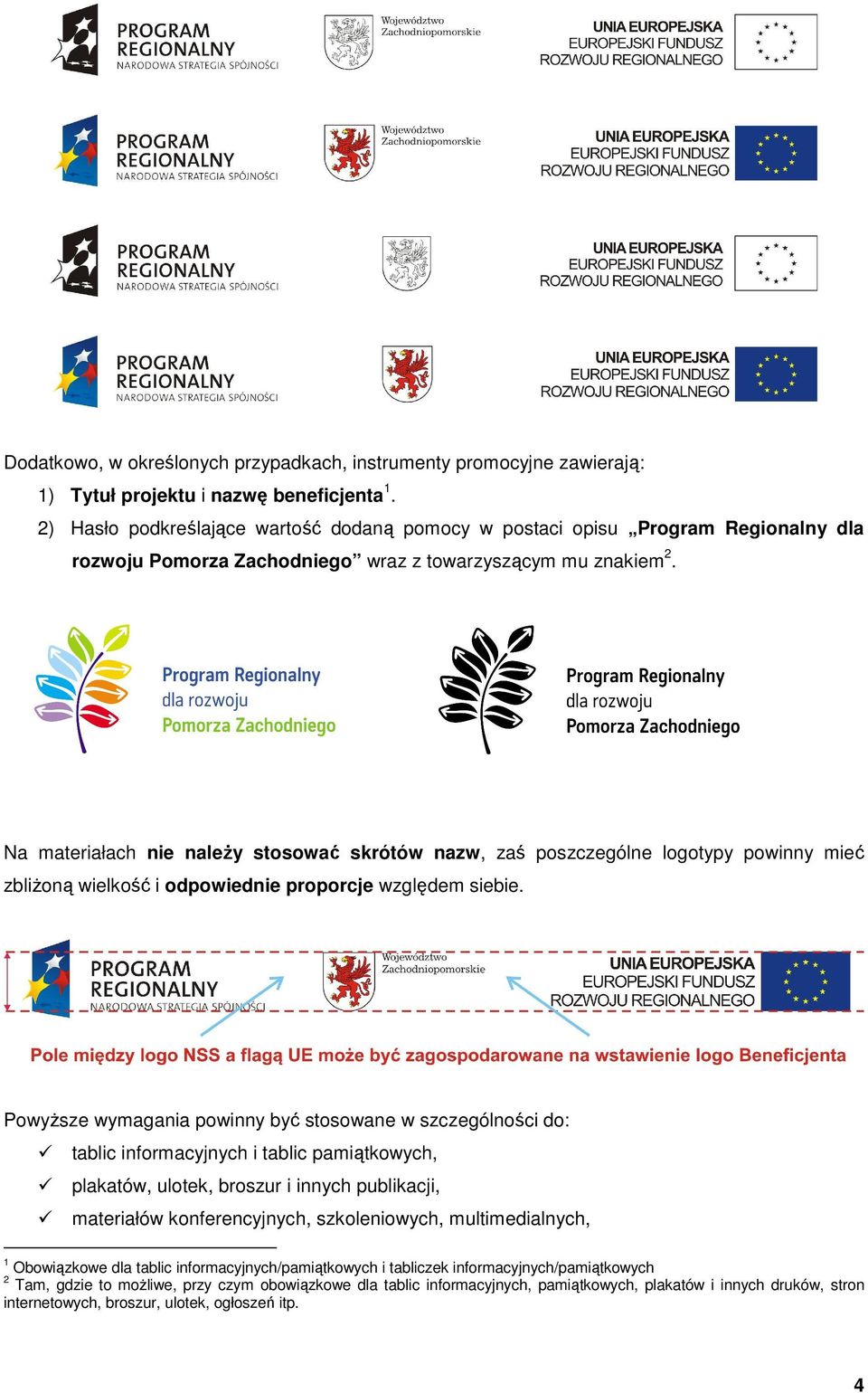 Na materiałach nie naleŝy stosować skrótów nazw, zaś poszczególne logotypy powinny mieć zbliŝoną wielkość i odpowiednie proporcje względem siebie.