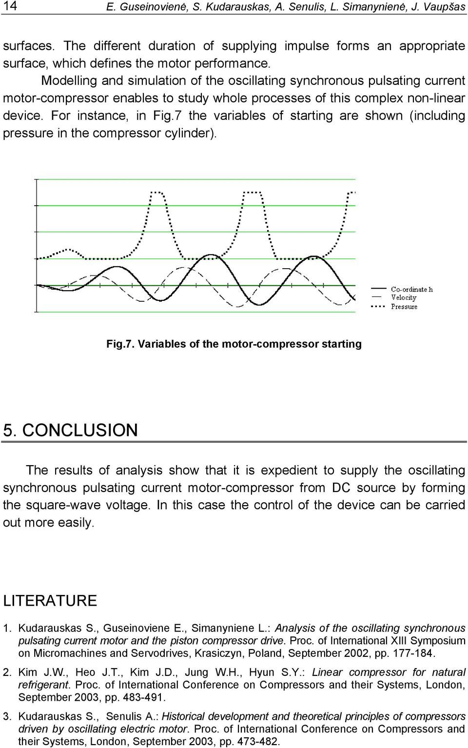 7 the variables of starting are shown (including pressure in the compressor cylinder). Fig.7. Variables of the motor-compressor starting 5.