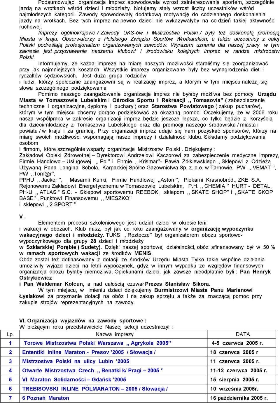 Bez tych imprez na pewno dzieci nie wykazywałyby na co dzień takiej aktywności ruchowej. Imprezy ogólnokrajowe / Zawody UKS-ów i Mistrzostwa Polski / były też doskonałą promocją Miasta w kraju.