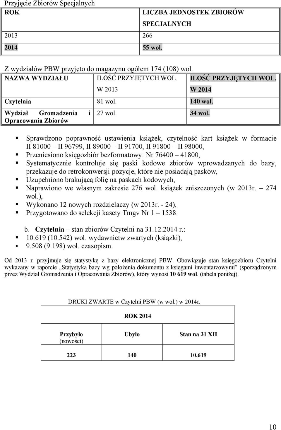 Sprawdzono poprawność ustawienia książek, czytelność kart książek w formacie II 81000 II 96799, II 89000 II 91700, II 91800 II 98000, Przeniesiono księgozbiór bezformatowy: Nr 76400 41800,