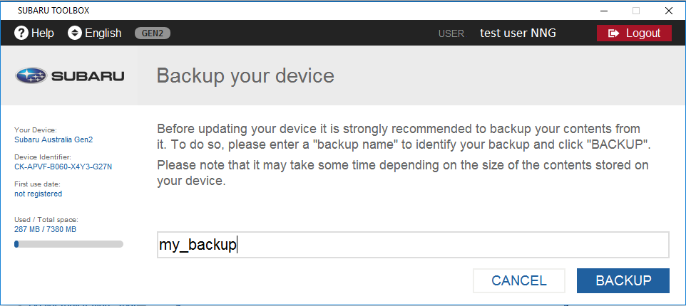 Po wybraniu Backup your device, wprowadź swoją nazwę kopii zapasowej w polu tekstowym i wybierz Backup.