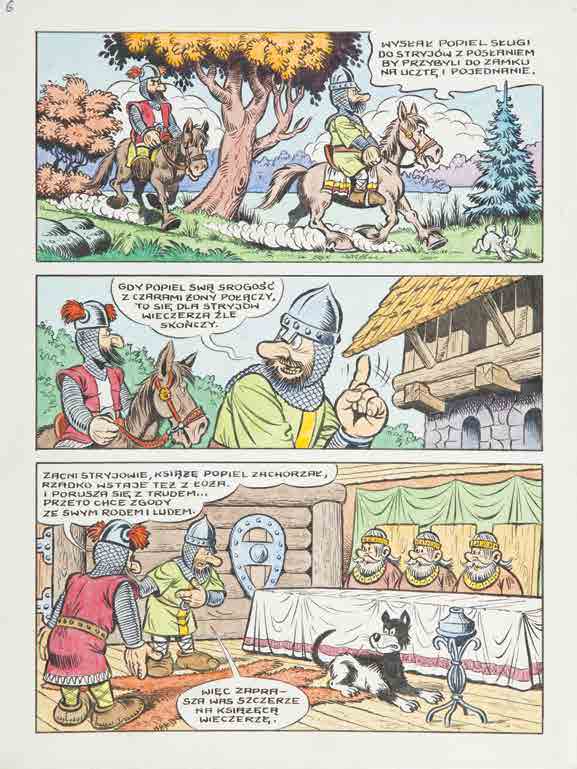 8 JANUSZ CHRISTA (1934-2008) "O Piaście i Popielu", plansza komiksowa nr 6 do programu teatralnego, 1983 r.