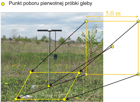 2. Soil sampling diagram envelope method (KUNA 2010) Próbki wody, o objętości 500 ml, poddano ekstrakcji rozpuszczalnikiem (heksanem).