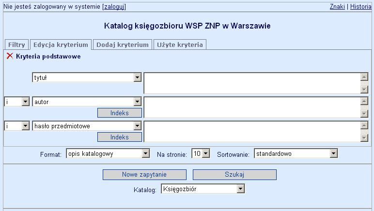 Wyszukiwanie proste umożliwia wyszukanie książki według jednego z kryteriów podstawowych.