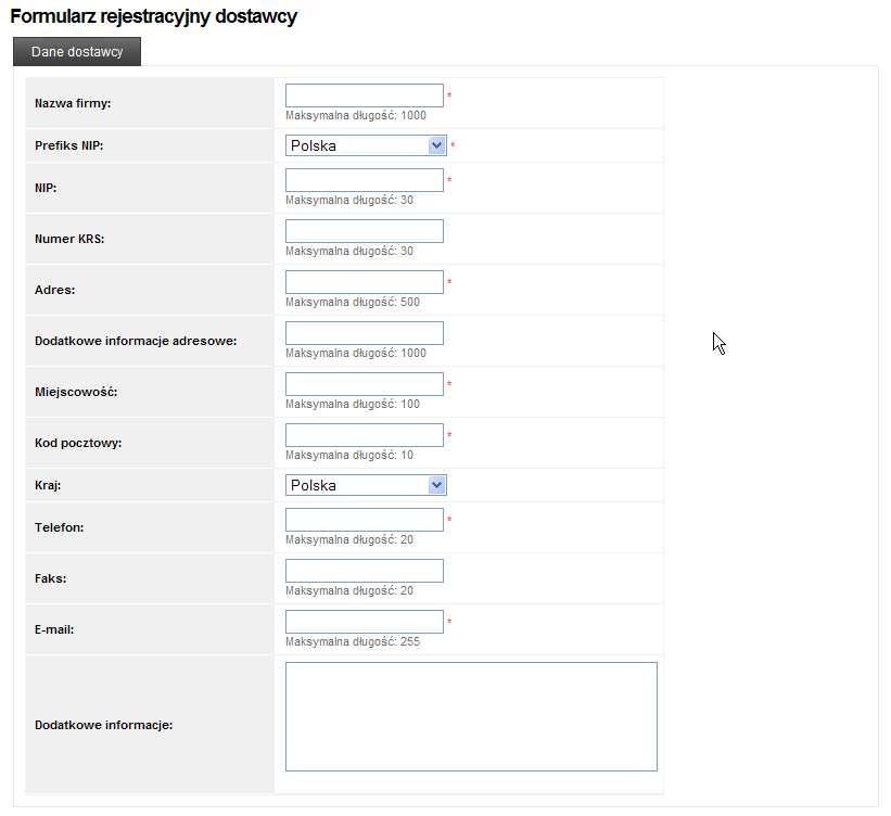 Rysunek 17 Formularz rejestracyjny Poniżej formularza znajduje się checkbox z opisem: Wyrażam zgodę na przetwarzanie moich